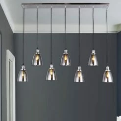 Best deal 👍 Warehouse Of Tiffany Breffa Chrome 7-light Linear Chandelier Smoked Glass Shade Includes Edison Bulbs 🎁