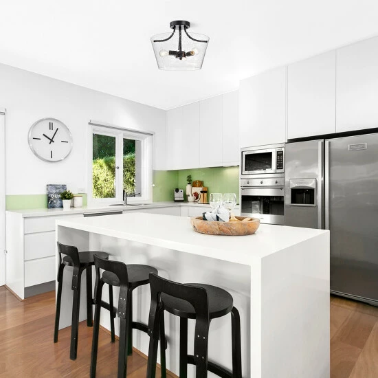 New ๐ Warehouse Of Tiffany Ambrose Matte Black 3-Light Clear Seeded Glass Shade Semi-Flush Mount ๐ 2 New ๐ Warehouse Of Tiffany Ambrose Matte Black 3-Light Clear Seeded Glass Shade Semi-Flush Mount ๐ - Image 2