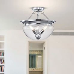 Outlet 🧨 Warehouse Of Tiffany Latona Semi Flush Mount Ceiling Light Chrome Polished And Clear Glass Finish 3-Light - N/A ✔️