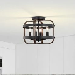 Best reviews of 🎉 Warehouse Of Tiffany Juno Semi Flush Mount Ceiling Light Matte Black And Wood Grain Finish 4-Light - N/A 🤩