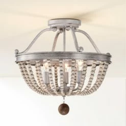 New 😀 Warehouse Of Tiffany Onos 17 Inch Natural Vintage Bead Semi Flush Mount 3-Light 🎁