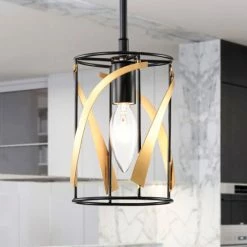 Cheap 🥰 Warehouse Of Tiffany Sana 5 Inch Matte Black And Gold Single Light Pendant 🛒