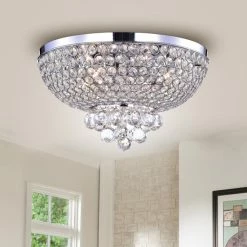 Discount 🎁 Warehouse Of Tiffany Jassko Chrome 14-inch Hemisphere Ceiling Lamp ⌛