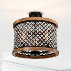 Wholesale 🔥 Warehouse Of Tiffany Denica 16 Inch Crystal Shade Semi Flush Mount 3-Light Matte Black And Imitation Wood Grain 💯
