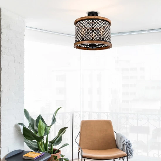 Wholesale 🔥 Warehouse Of Tiffany Denica 16 Inch Crystal Shade Semi Flush Mount 3-Light Matte Black And Imitation Wood Grain 💯 2 Wholesale 🔥 Warehouse Of Tiffany Denica 16 Inch Crystal Shade Semi Flush Mount 3-Light Matte Black And Imitation Wood Grain 💯 - Image 2