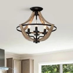 Flash Sale โญ Warehouse Of Tiffany Ricky Matte Black 4-Light Metal Open Cage Semi-Flush Mount ๐